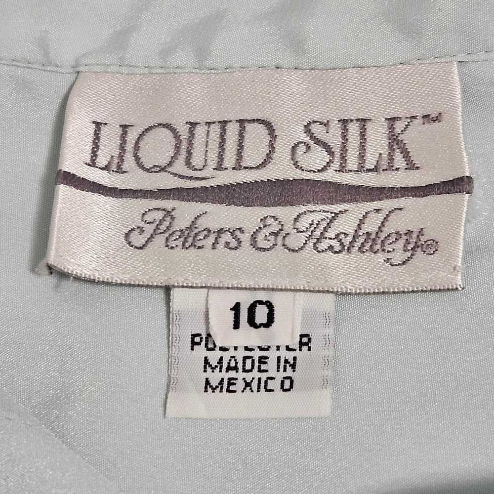 Vintage Liquid Silk Mint Button Up Blouse Minimalist Soft Clean Workwear Size 10 - Picture 3 of 9
